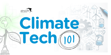 Banner for Climate Tech 101 with eco-friendly imagery and graphics
