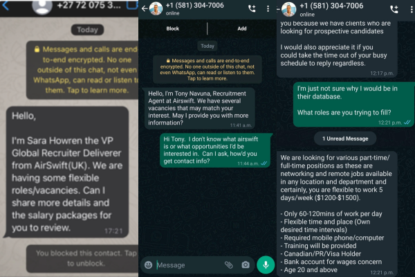 Recruitment scam targeting candidates via WhatsApp