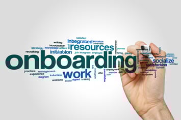 Wordcloud with a lot of workforce management slurs. The bigger one reads onboarding right on the middle.