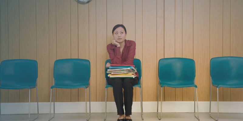 Candidate on a waiting room, ready to be interviewed